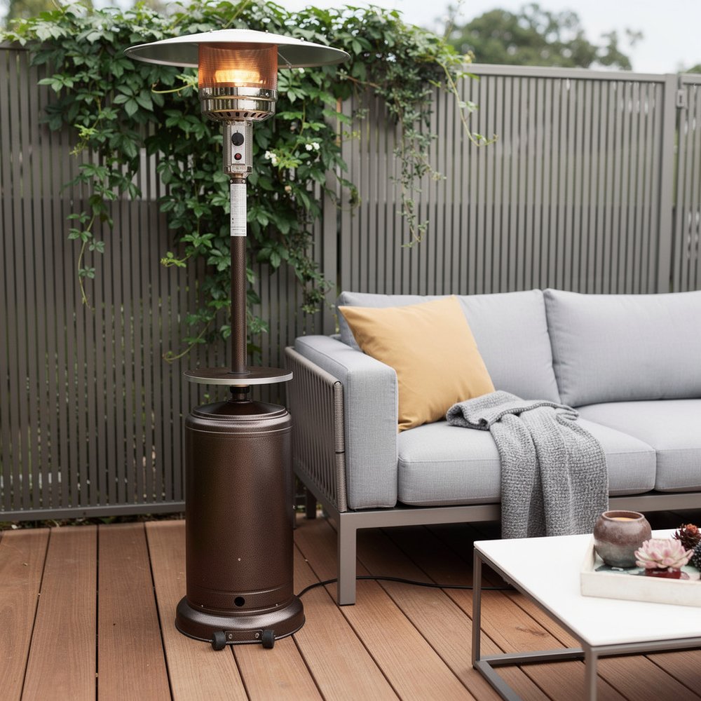 48000 BTU Bronze Steel Propane Cylindrical Pole Standing Patio Heater HomeRoots