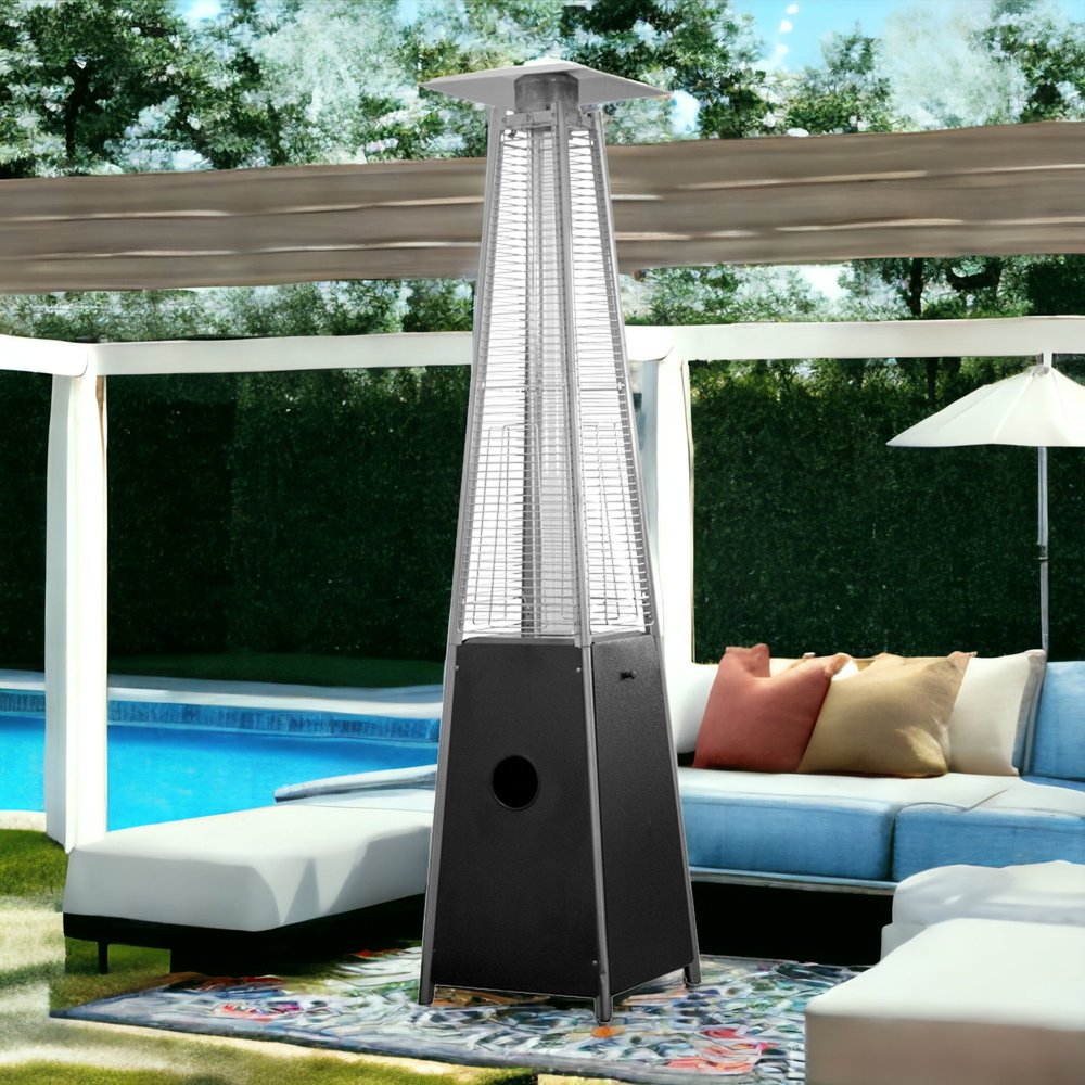 41000 BTU Black Steel Propane Triangular Pyramid Standing Patio Heater HomeRoots
