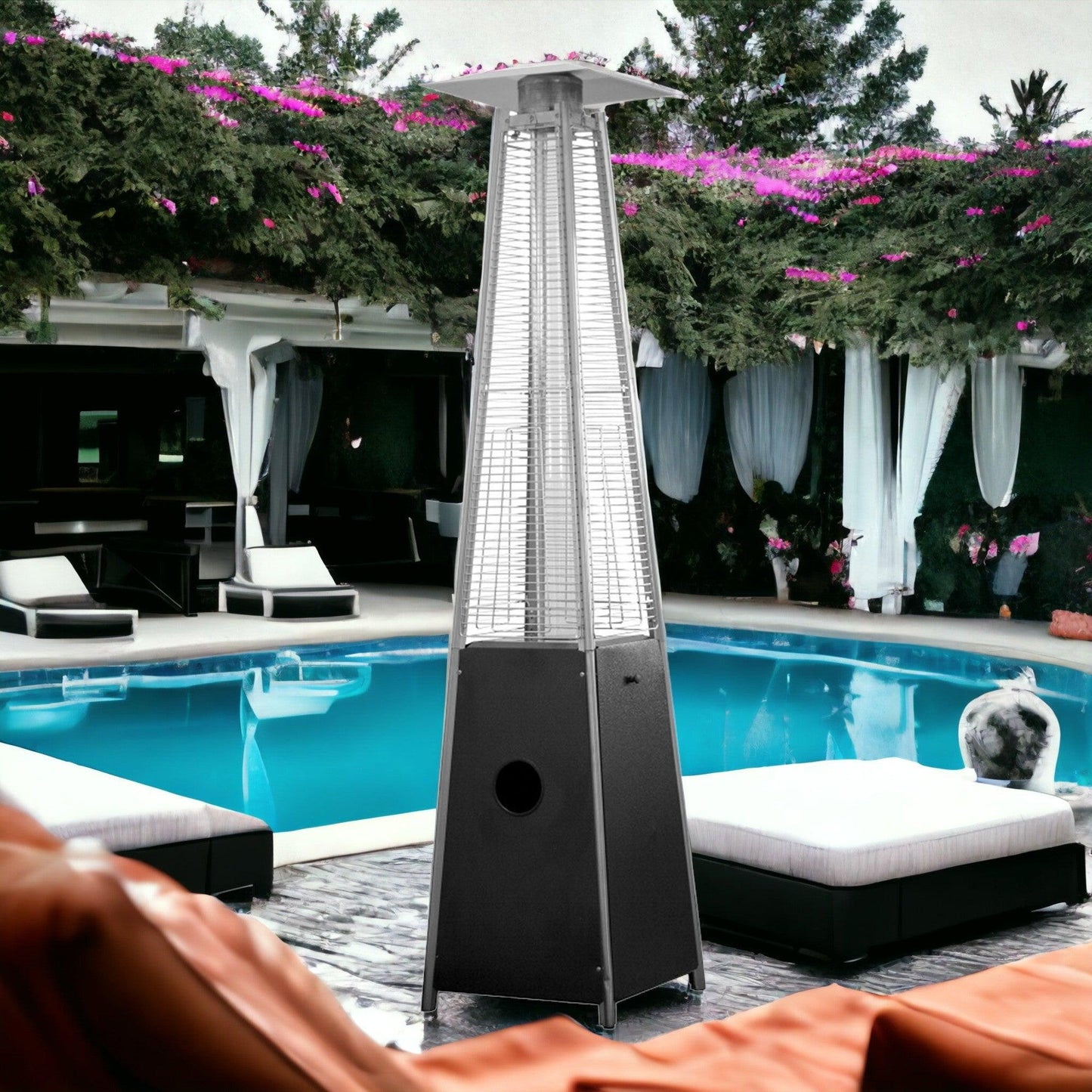 41000 BTU Black Steel Propane Triangular Pyramid Standing Patio Heater - FurniFindUSA