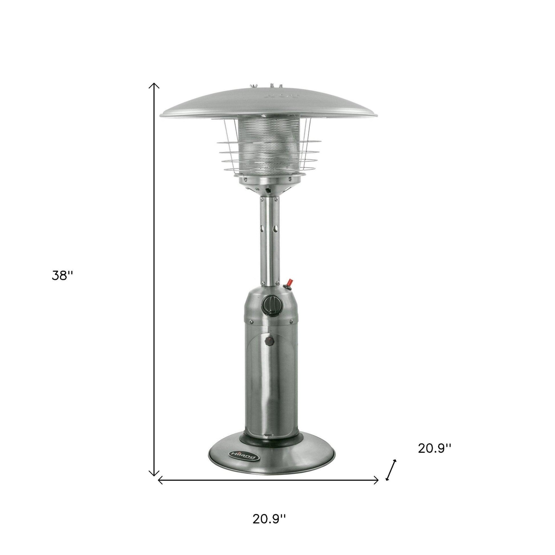 11000 BTU Silver Steel Propane Cylindrical Pole Tabletop Patio Heater - FurniFindUSA