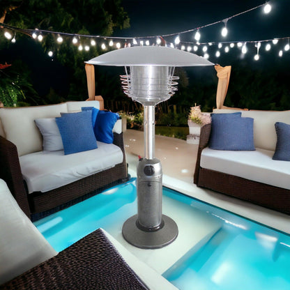 11000 BTU Silver Steel Propane Cylindrical Pole Tabletop Patio Heater - FurniFindUSA