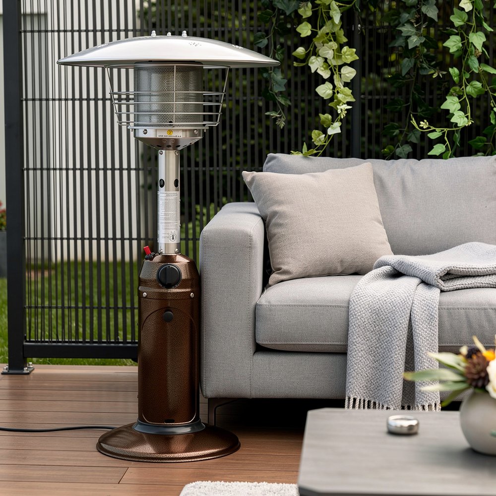 11000 BTU Bronze Steel Propane Cylindrical Pole Tabletop Patio Heater HomeRoots