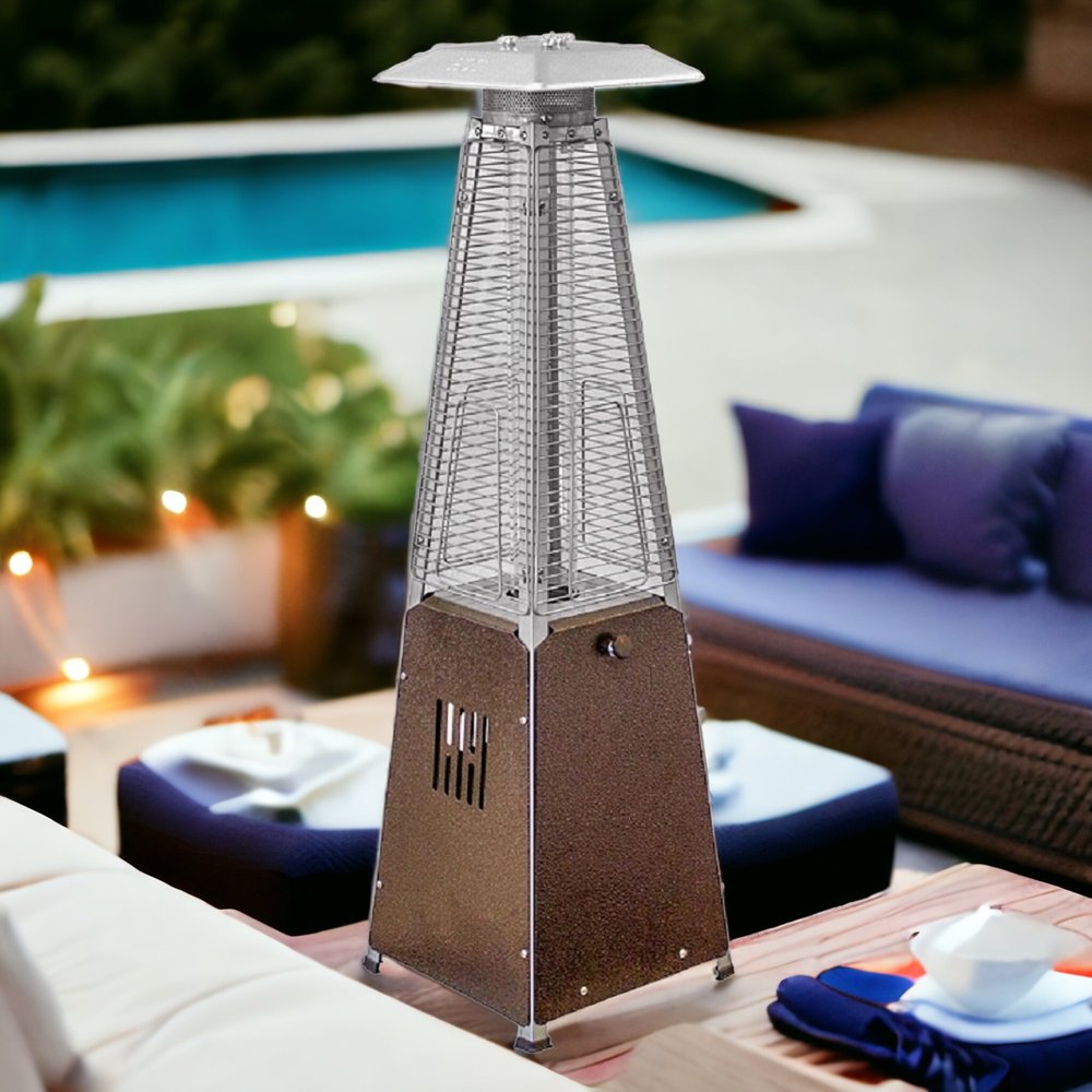 9500 BTU Bronze Steel Propane Triangular Pyramid Tabletop Patio Heater HomeRoots