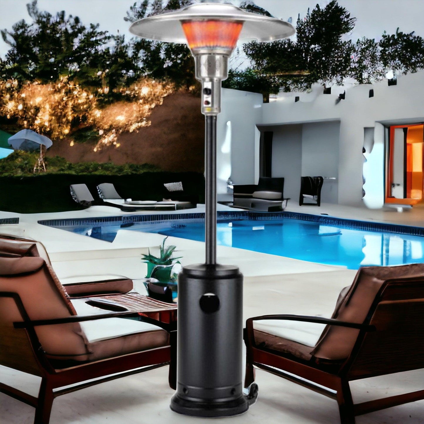 40000 BTU Black Steel Propane Cylindrical Pole Standing Patio Heater - FurniFindUSA