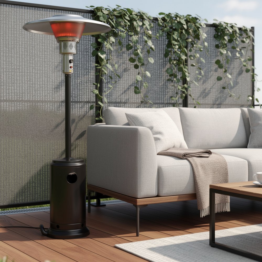 40000 BTU Black Steel Propane Cylindrical Pole Standing Patio Heater HomeRoots