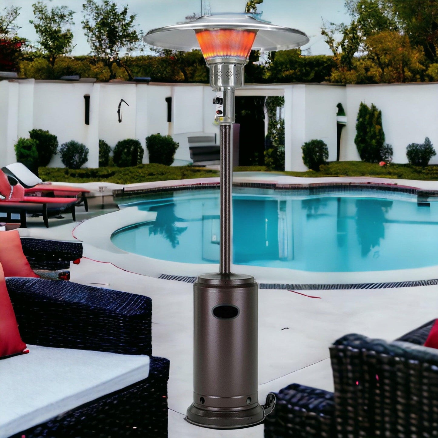 40000 BTU Bronze Steel Propane Cylindrical Pole Standing Patio Heater - FurniFindUSA