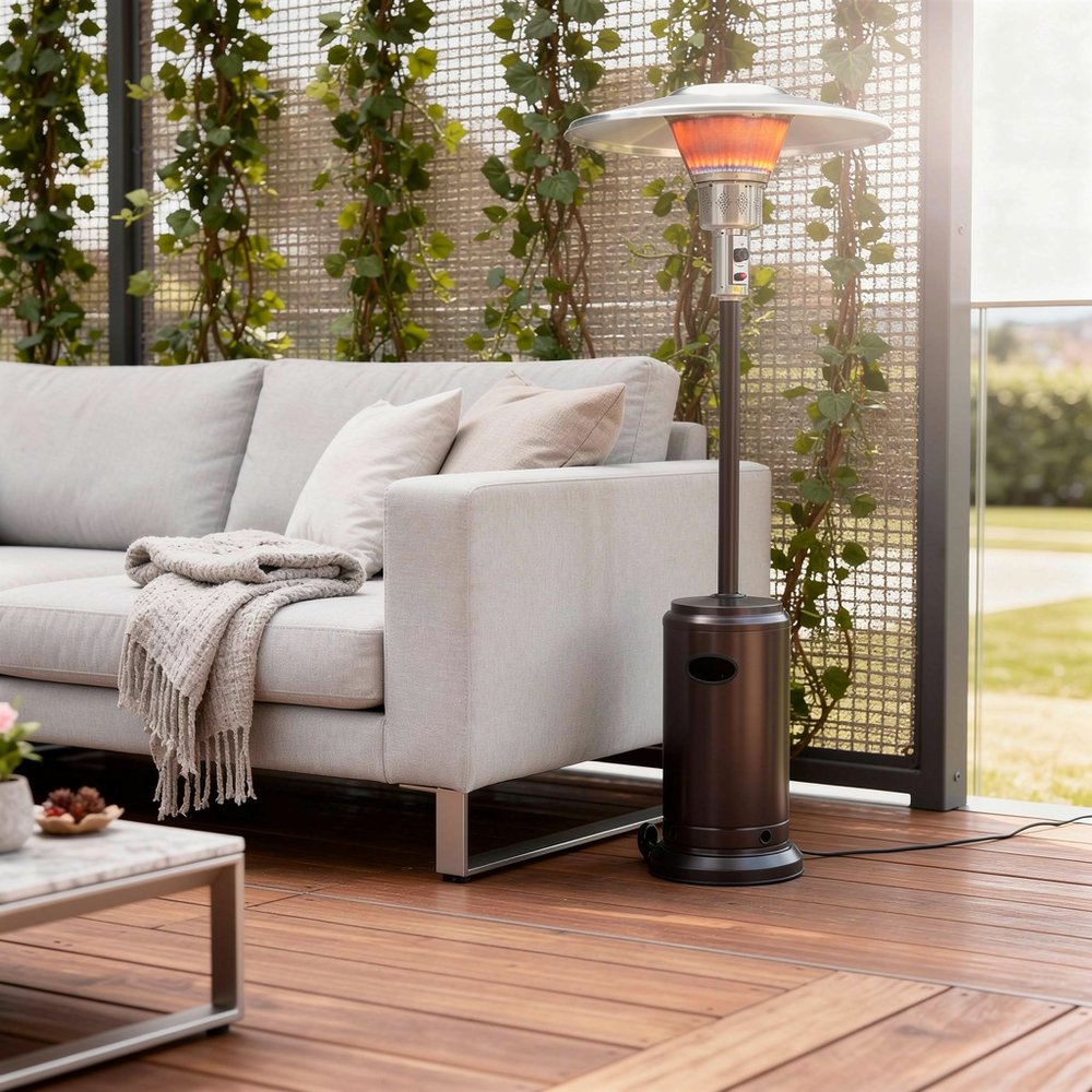40000 BTU Bronze Steel Propane Cylindrical Pole Standing Patio Heater HomeRoots