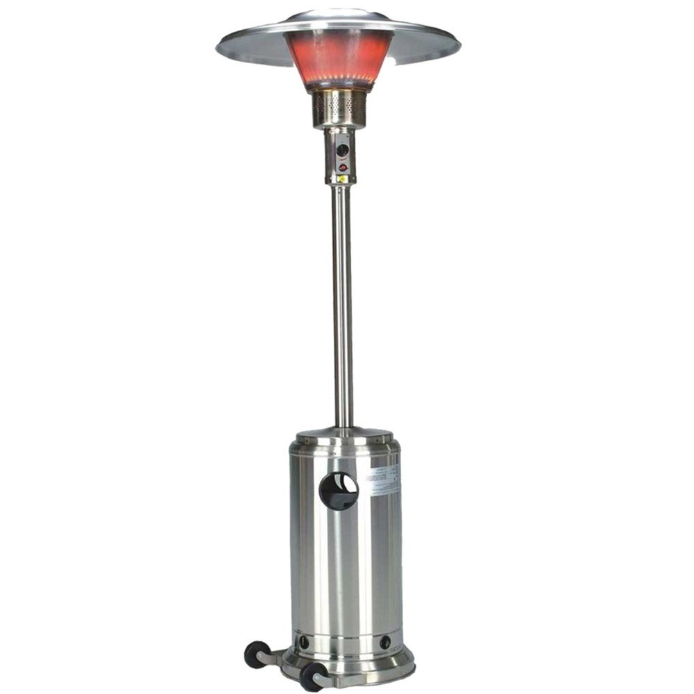40000 BTU Silver Steel Propane Cylindrical Pole Standing Patio Heater HomeRoots
