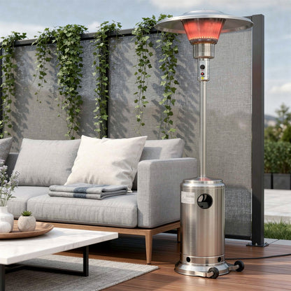 40000 BTU Silver Steel Propane Cylindrical Pole Standing Patio Heater HomeRoots
