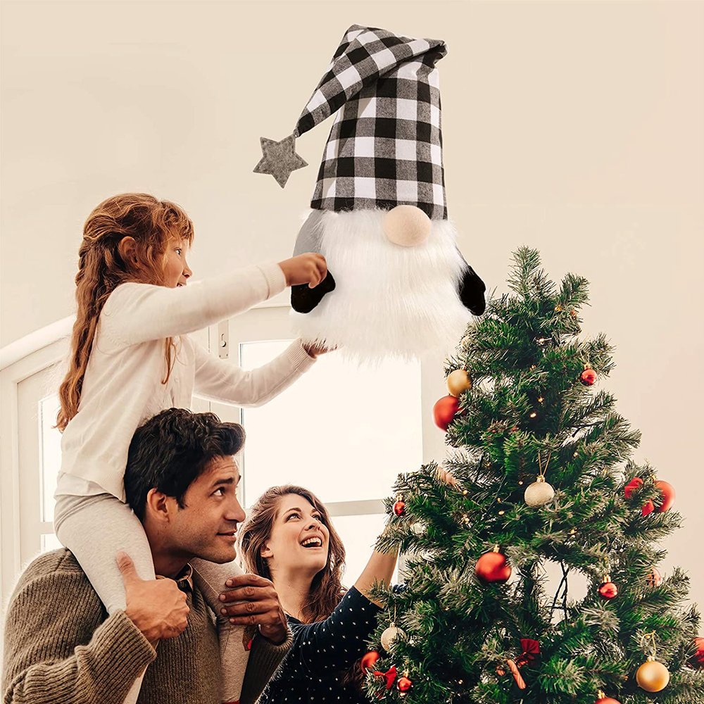 27" Black And White Felt And Faux Fur Gnome Adjustable Height Tree Topper HomeRoots