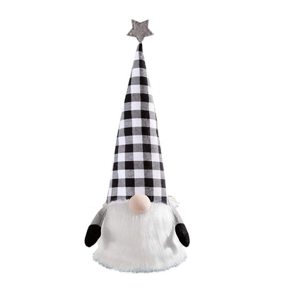 27" Black And White Felt And Faux Fur Gnome Adjustable Height Tree Topper