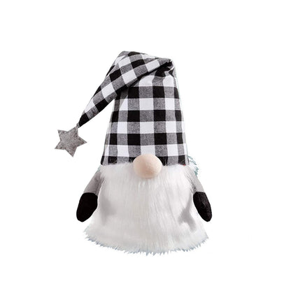 27" Black And White Felt And Faux Fur Gnome Adjustable Height Tree Topper