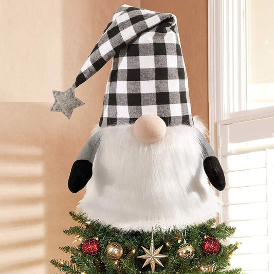 27" Black And White Felt And Faux Fur Gnome Adjustable Height Tree Topper HomeRoots
