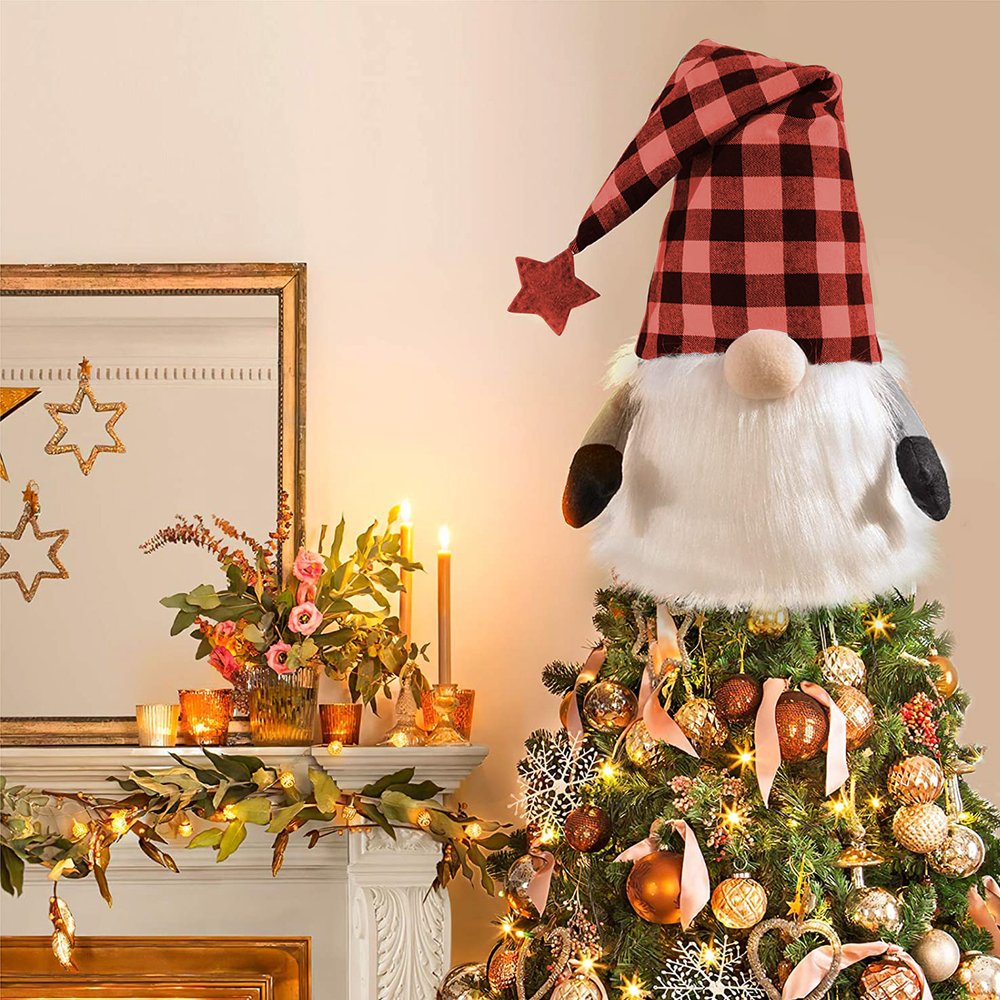 27" Black And Black Felt And Faux Fur Gnome Adjustable Height Tree Topper HomeRoots