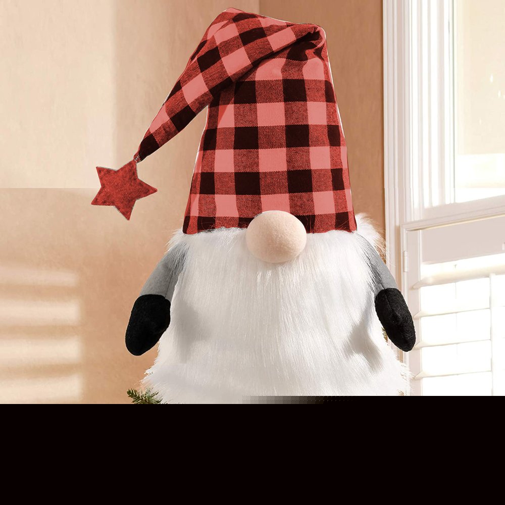 27" Black And Black Felt And Faux Fur Gnome Adjustable Height Tree Topper HomeRoots