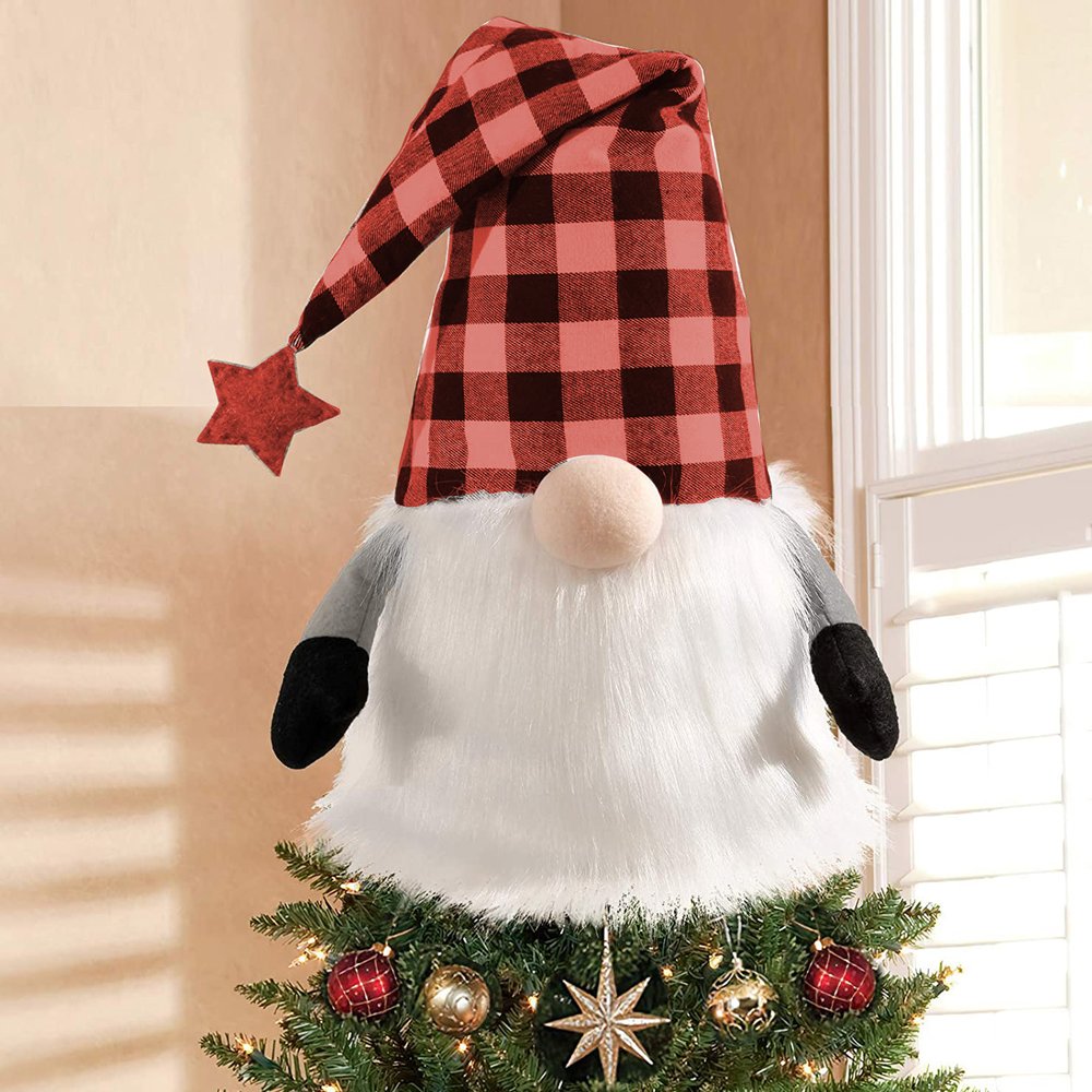 27" Black And Black Felt And Faux Fur Gnome Adjustable Height Tree Topper HomeRoots