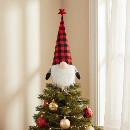 27" Black And Black Felt And Faux Fur Gnome Adjustable Height Tree Topper HomeRoots