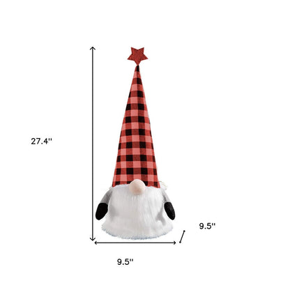 27" Black And Black Felt And Faux Fur Gnome Adjustable Height Tree Topper HomeRoots