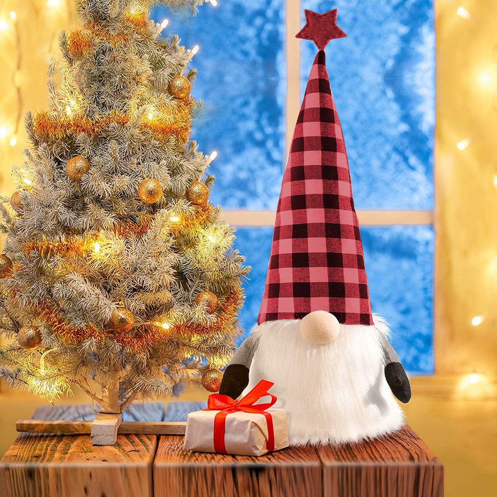 27" Black And Black Felt And Faux Fur Gnome Adjustable Height Tree Topper HomeRoots