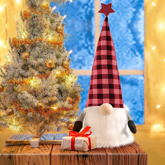 27" Black And Black Felt And Faux Fur Gnome Adjustable Height Tree Topper HomeRoots