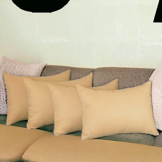 Set Of Four 12" X 20" Beige Polyester Zippered Pillow Cover FurniFindUSA