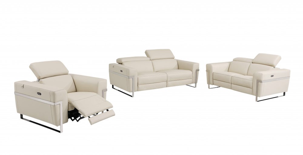 Three Piece Indoor Beige Italian Leather Six Person Seating Set HomeRoots