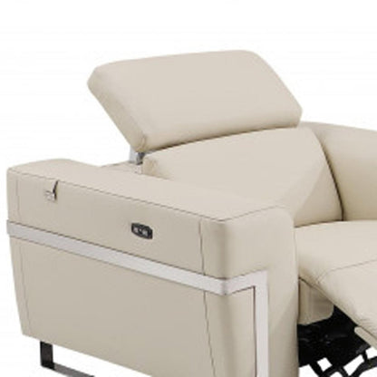 Three Piece Indoor Beige Italian Leather Six Person Seating Set HomeRoots