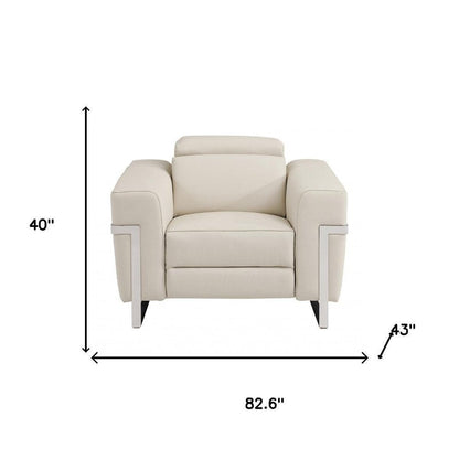 Three Piece Indoor Beige Italian Leather Six Person Seating Set HomeRoots