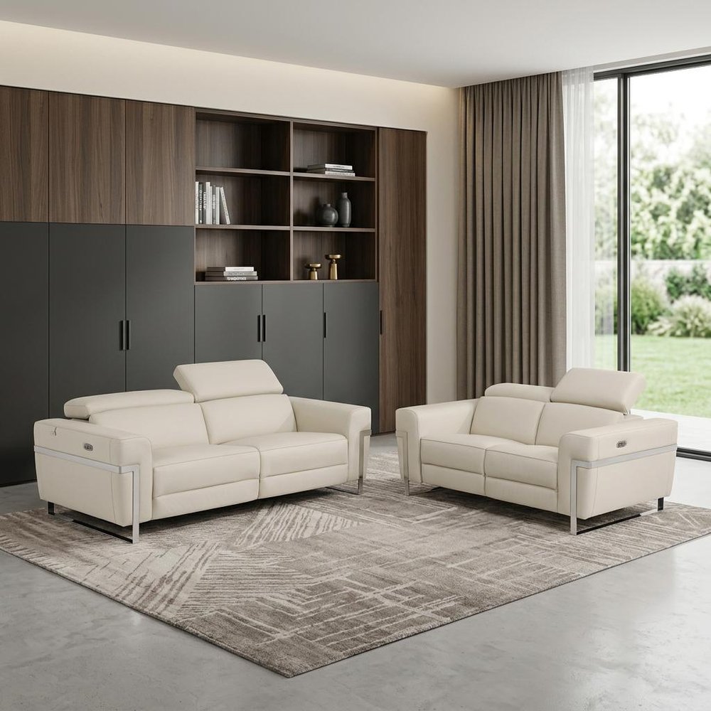 Two Piece Indoor Beige Italian Leather Five Person Seating Set HomeRoots