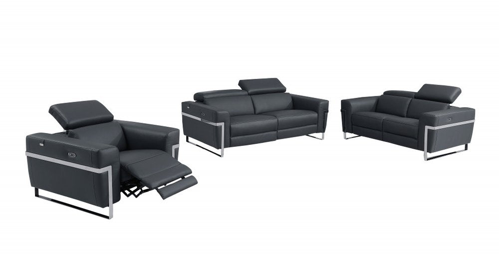 Three Piece Indoor Dark Gray Italian Leather Six Person Seating Set HomeRoots