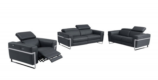 Three Piece Indoor Dark Gray Italian Leather Six Person Seating Set HomeRoots