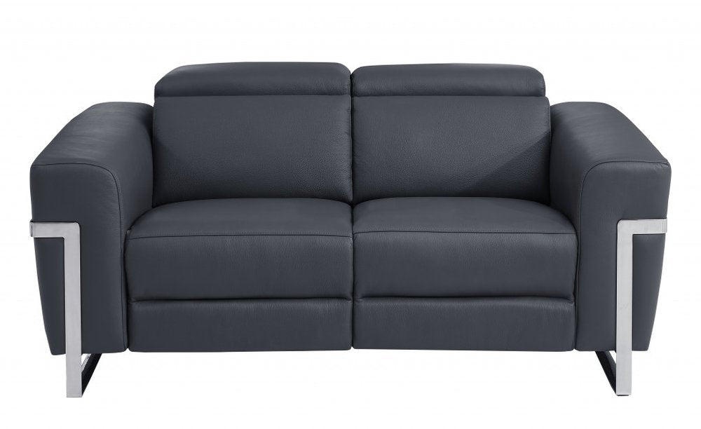 Three Piece Indoor Dark Gray Italian Leather Six Person Seating Set HomeRoots