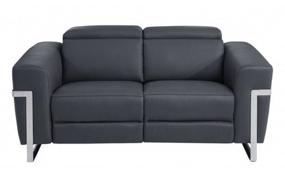 Three Piece Indoor Dark Gray Italian Leather Six Person Seating Set HomeRoots