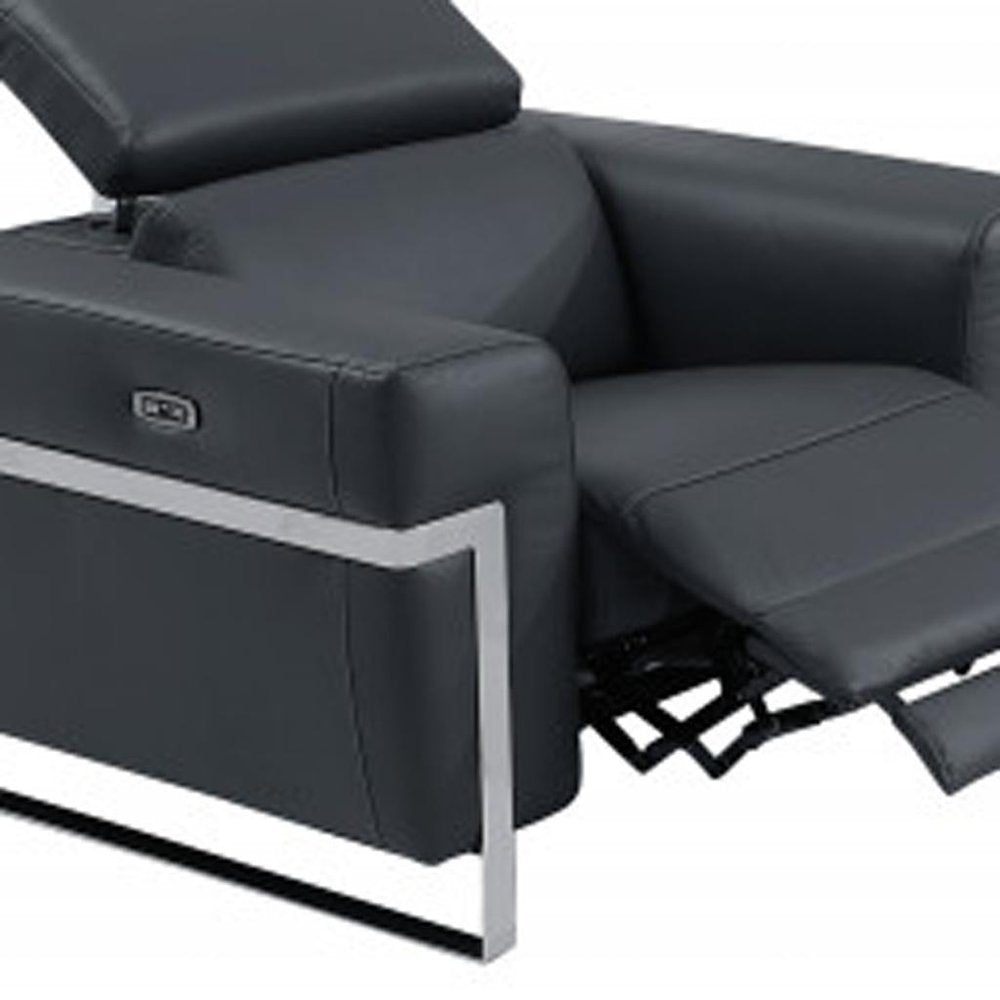 Three Piece Indoor Dark Gray Italian Leather Six Person Seating Set HomeRoots