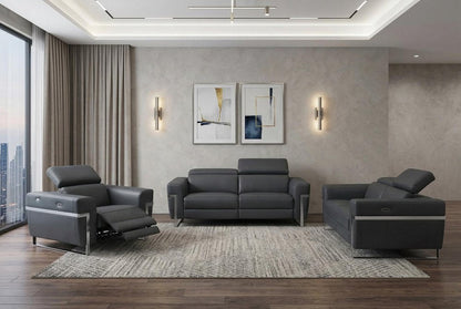 Three Piece Indoor Dark Gray Italian Leather Six Person Seating Set HomeRoots