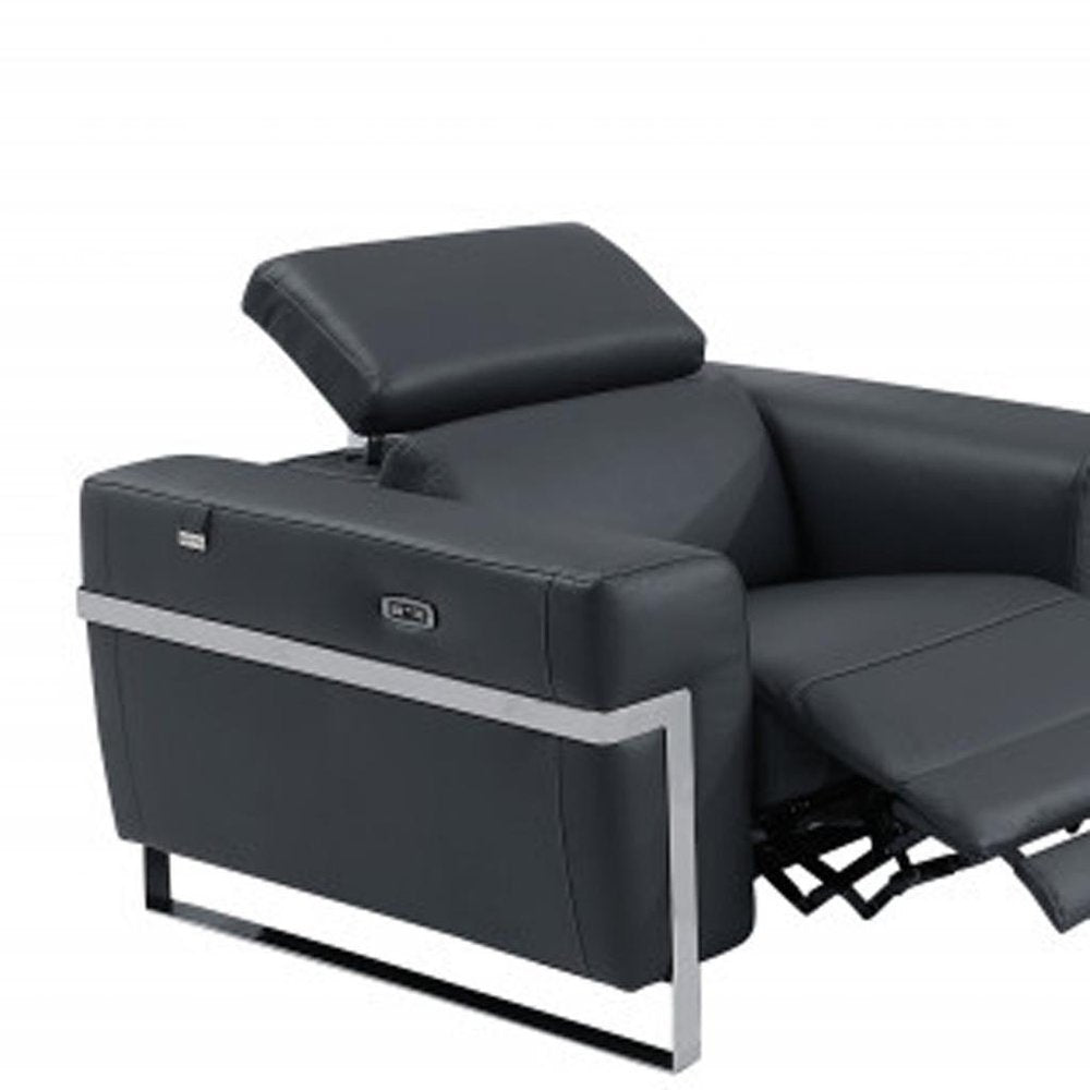 Three Piece Indoor Dark Gray Italian Leather Six Person Seating Set HomeRoots