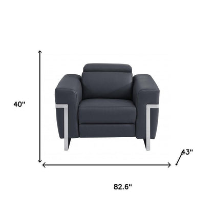 Three Piece Indoor Dark Gray Italian Leather Six Person Seating Set HomeRoots