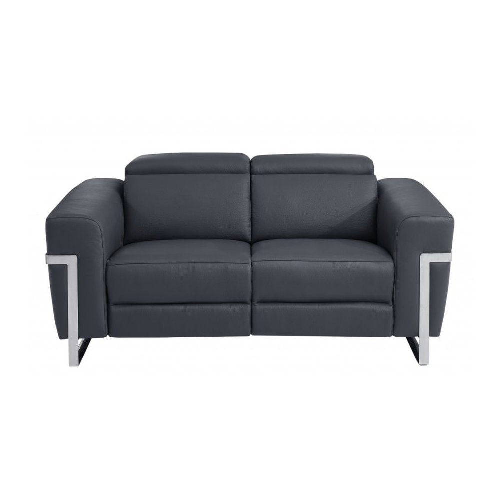 Two Piece Indoor Dark Gray Italian Leather Five Person Seating Set HomeRoots