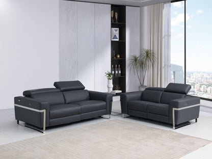Two Piece Indoor Dark Gray Italian Leather Five Person Seating Set HomeRoots