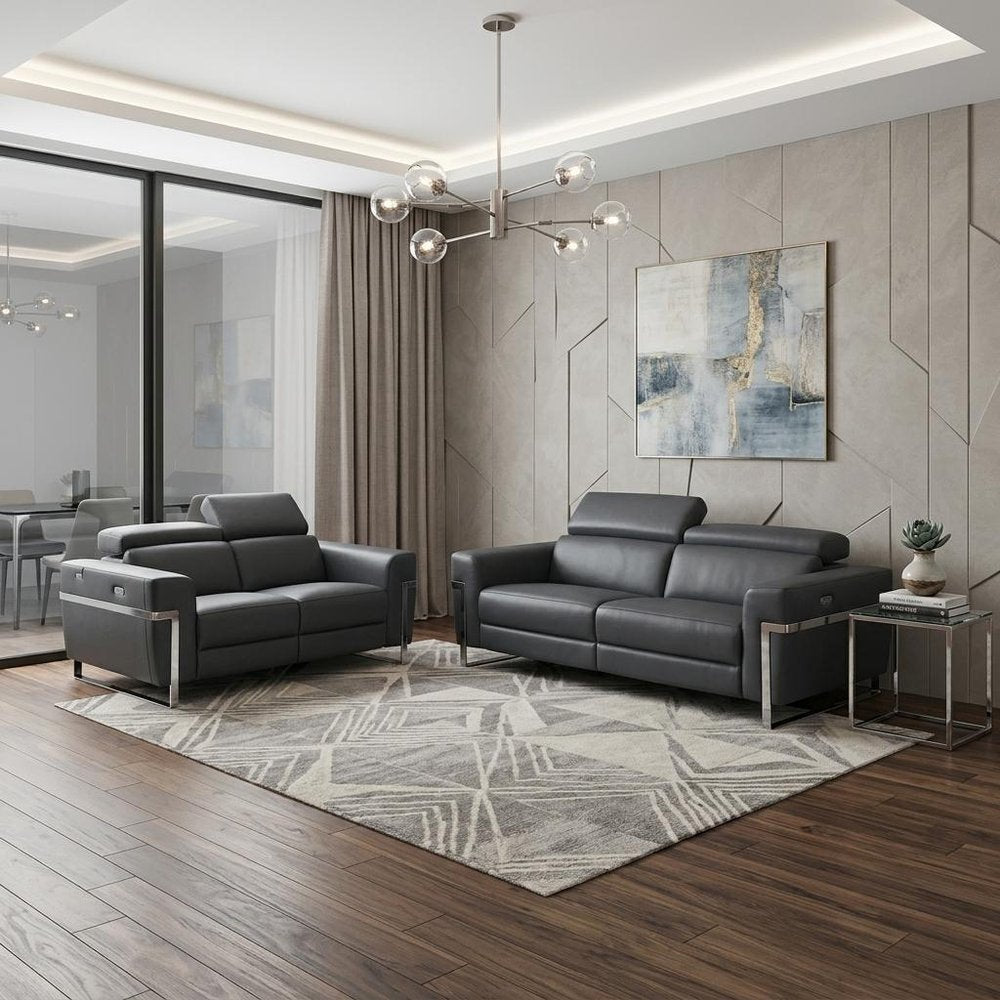 Two Piece Indoor Dark Gray Italian Leather Five Person Seating Set HomeRoots