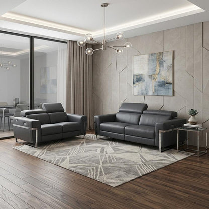 Two Piece Indoor Dark Gray Italian Leather Five Person Seating Set HomeRoots