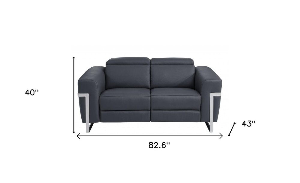Two Piece Indoor Dark Gray Italian Leather Five Person Seating Set HomeRoots