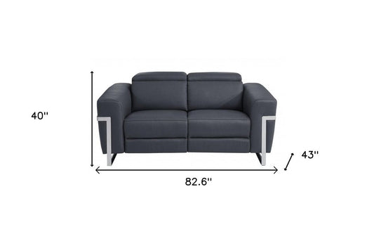 Two Piece Indoor Dark Gray Italian Leather Five Person Seating Set HomeRoots
