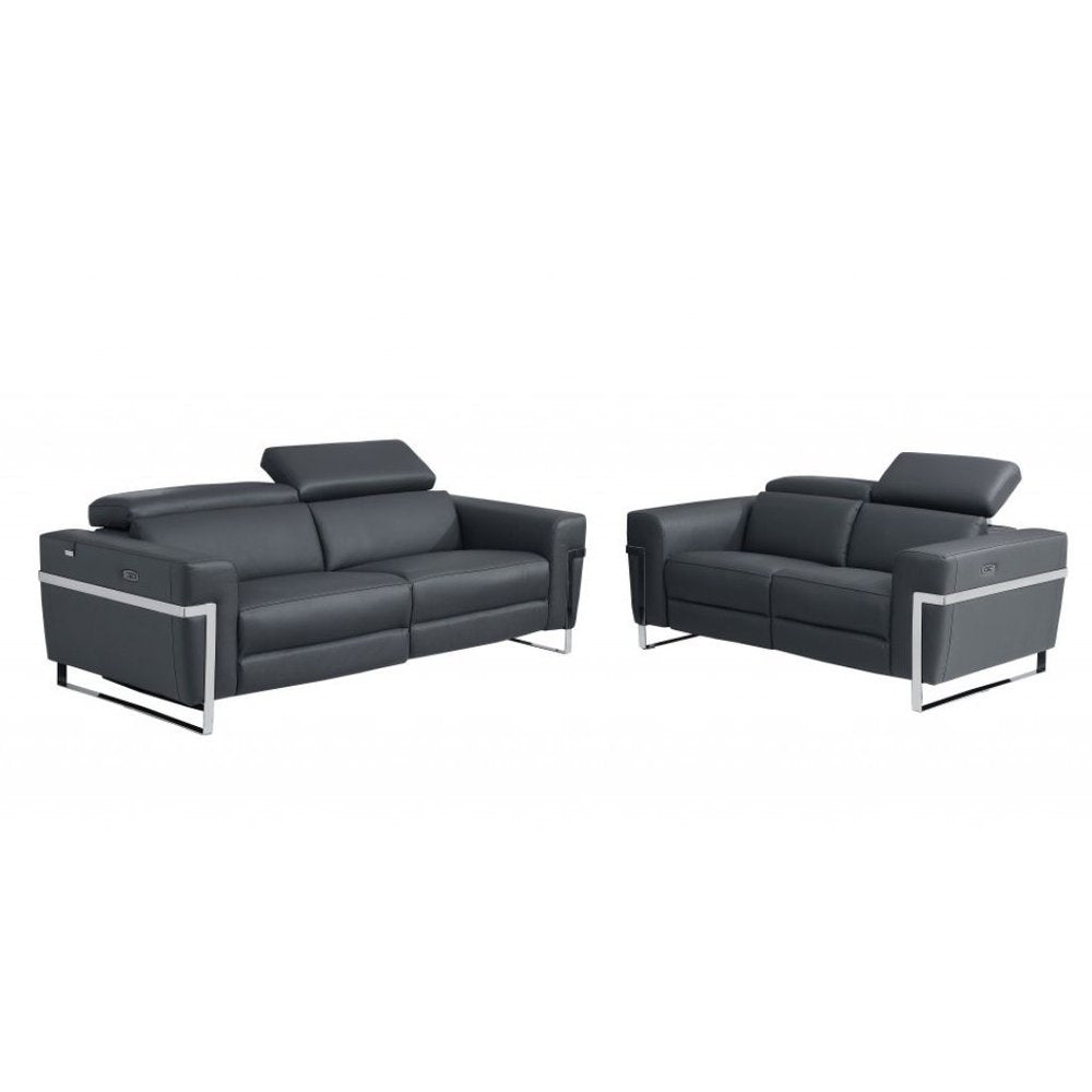 Two Piece Indoor Dark Gray Italian Leather Five Person Seating Set HomeRoots