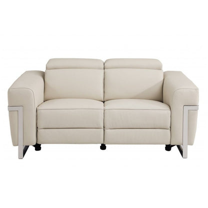 Three Piece Indoor Beige Italian Leather Six Person Seating Set HomeRoots
