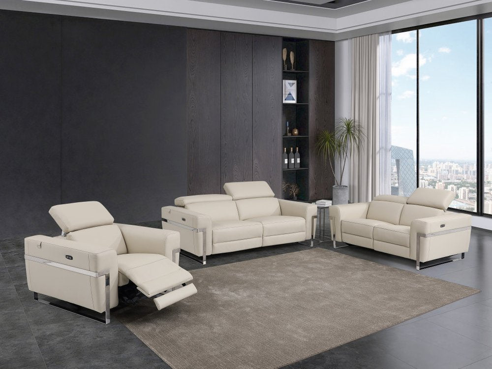 Three Piece Indoor Beige Italian Leather Six Person Seating Set HomeRoots