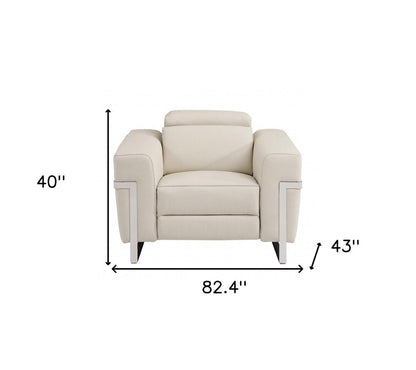 Three Piece Indoor Beige Italian Leather Six Person Seating Set HomeRoots