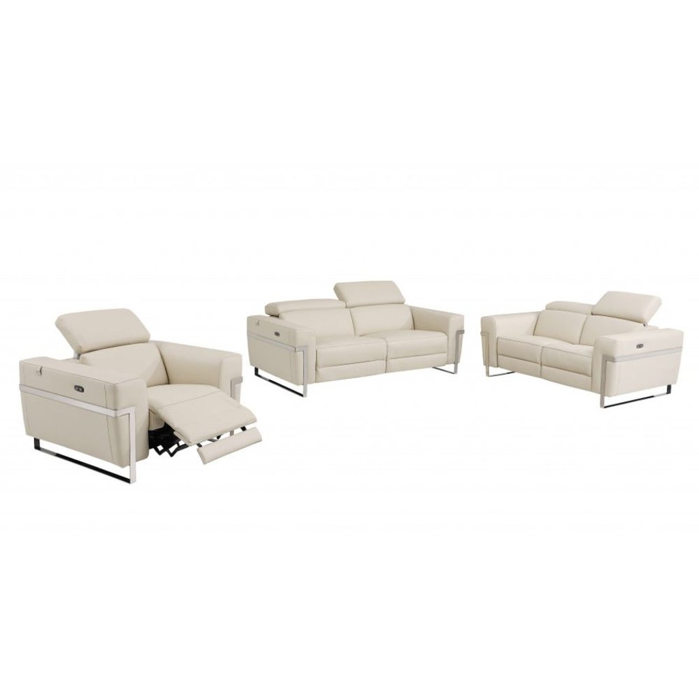 Three Piece Indoor Beige Italian Leather Six Person Seating Set HomeRoots