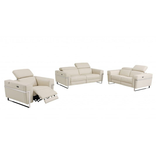 Three Piece Indoor Beige Italian Leather Six Person Seating Set HomeRoots