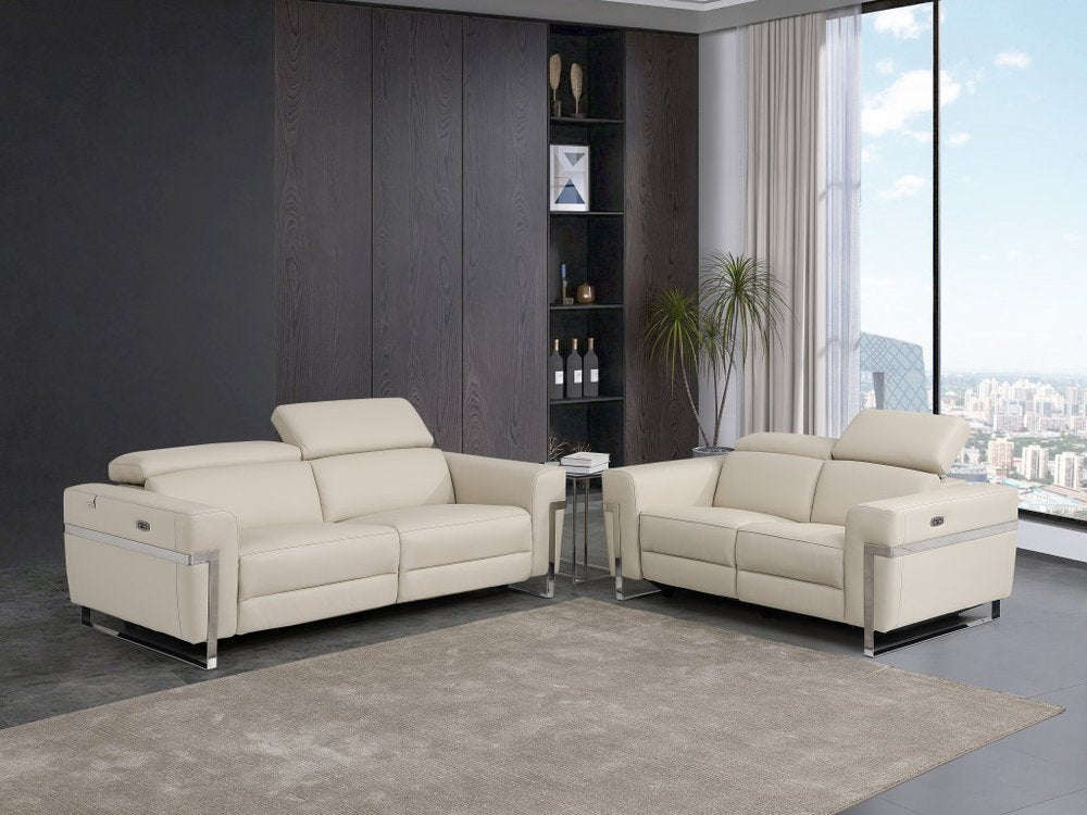 Two Piece Indoor Beige Italian Leather Five Person Seating Set HomeRoots